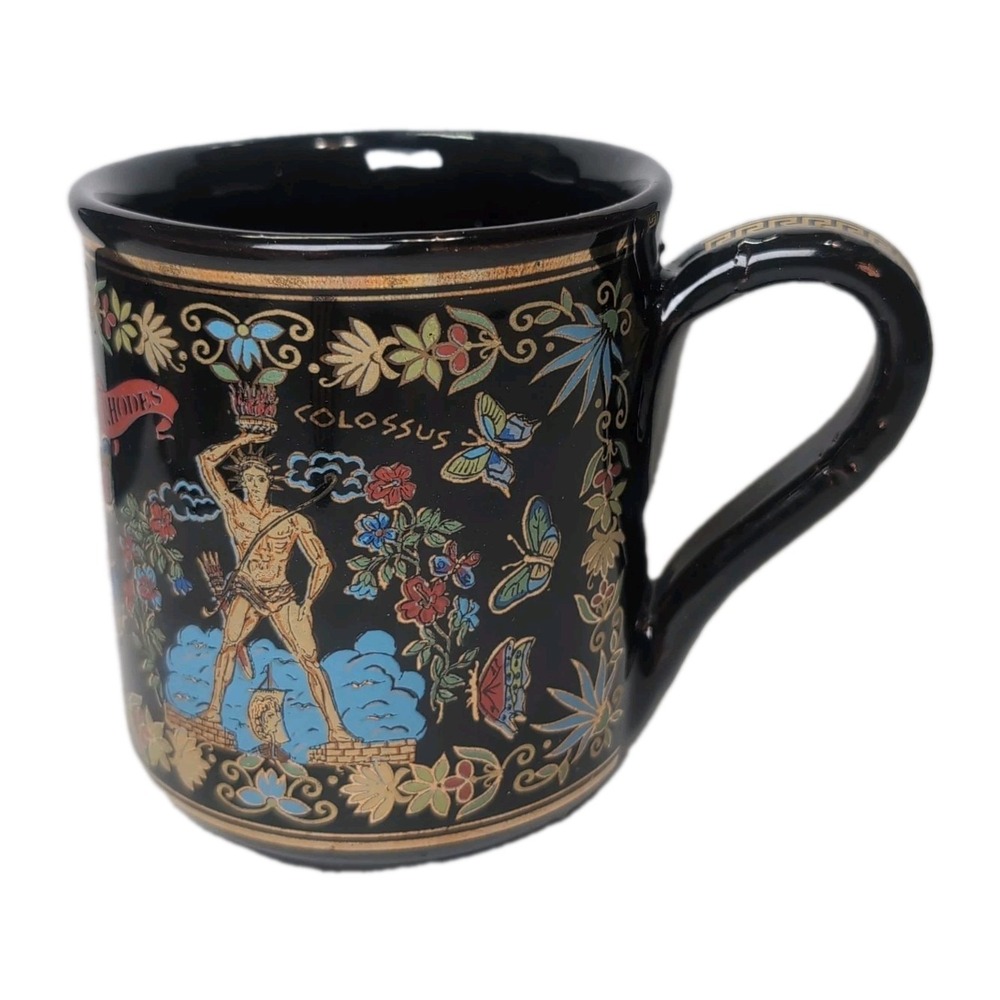 Giannis 24k Gold on Black Greek Gods Coffee Cup Mug Hand Made Rhodes Colossus